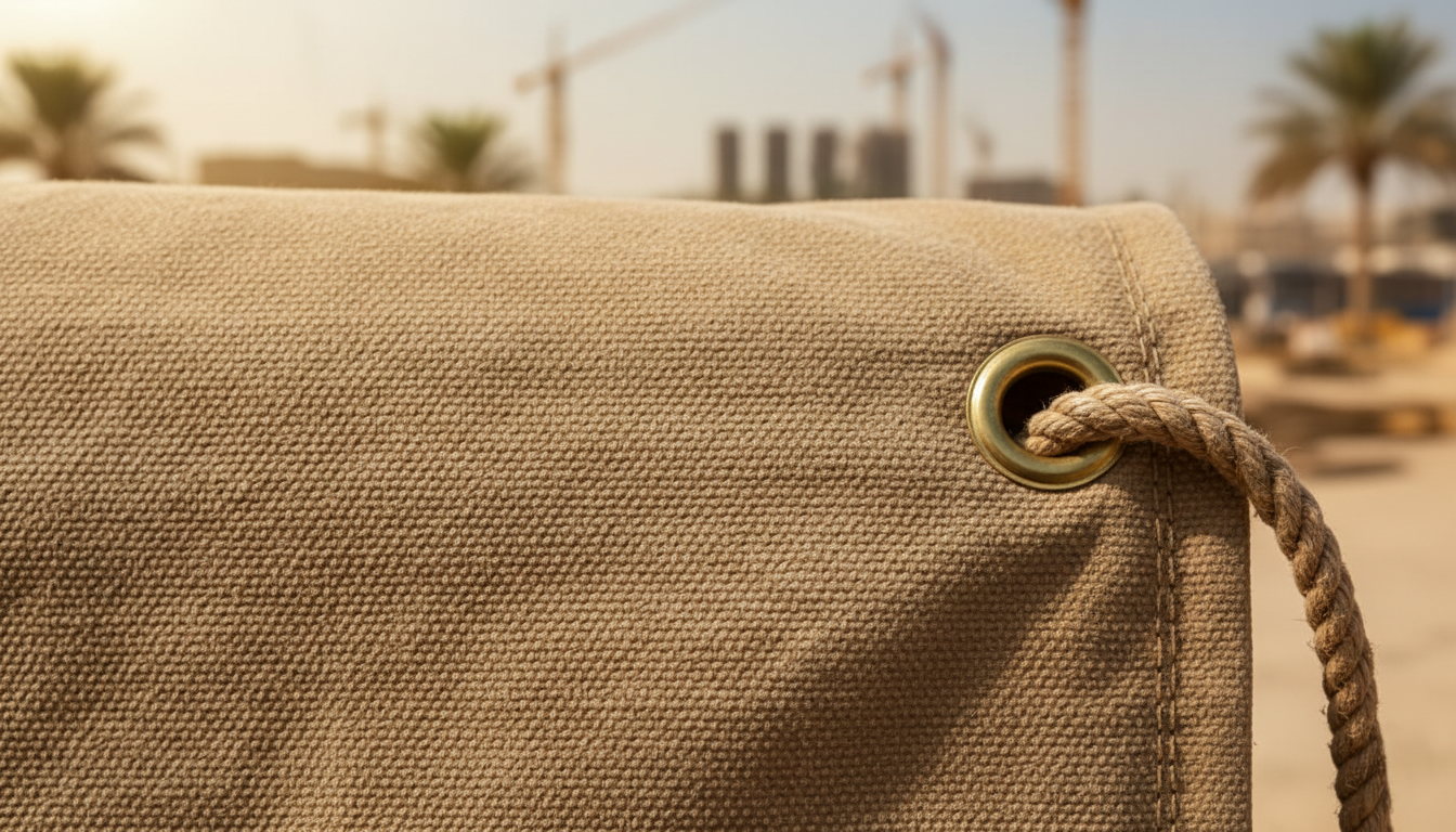 A close-up, high-quality shot of canvas tarpaulin fabric, perhaps with a subtle texture visible